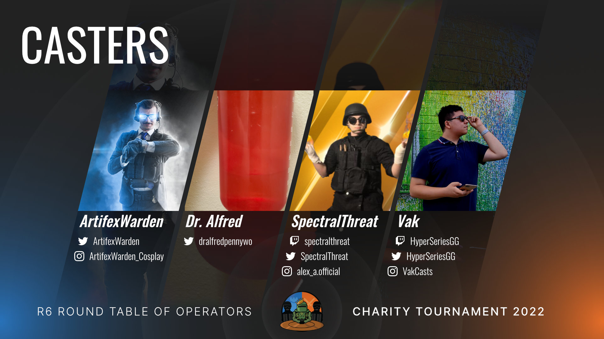 Graphics of the roster of Casters