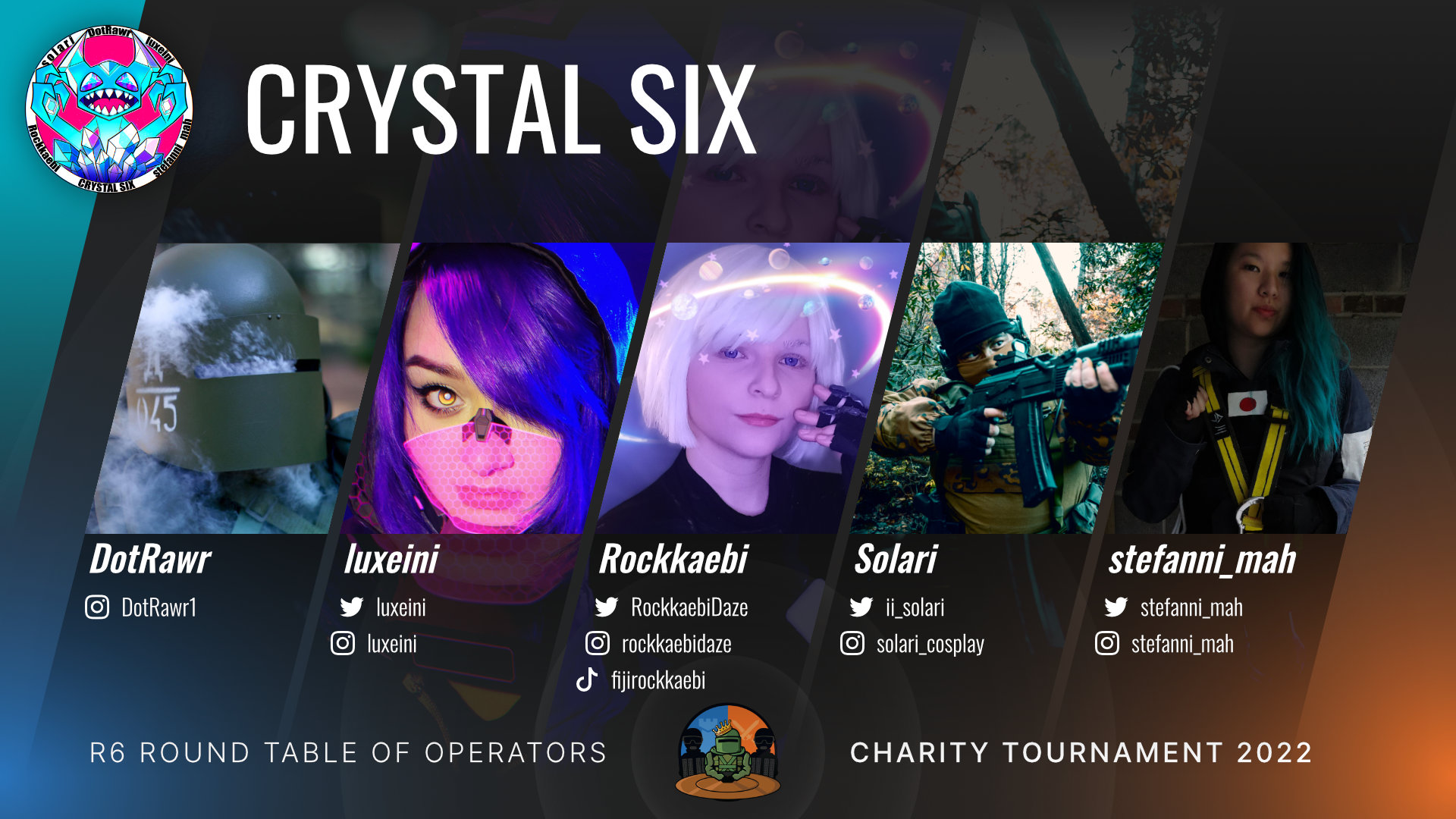 Graphics of the roster of Crystal Six